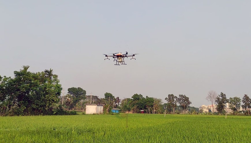 জমিতে সার প্রয়োগে ড্রোনের ব্যবহার